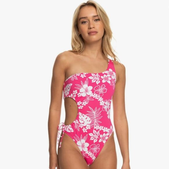 NWT Roxy One Shoulder One Piece Swimsuit Cutout Size Medium Beach Classic NEW - Picture 1 of 16